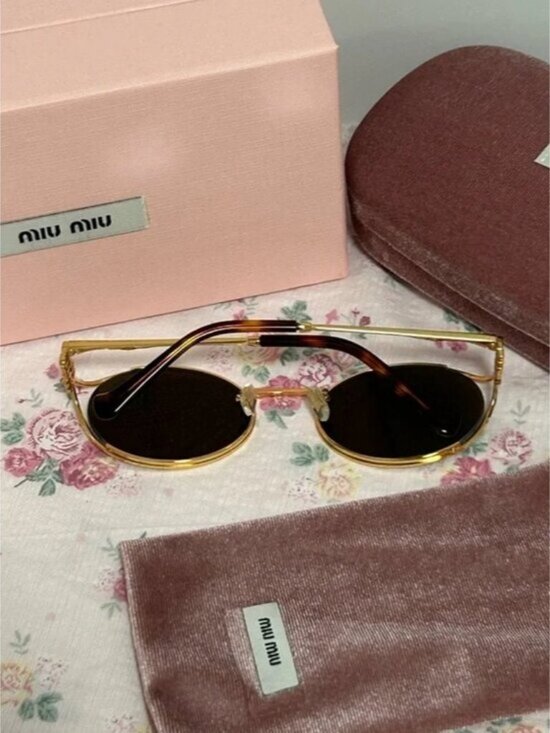 Miu Miu Oval Gold Frame Sunglasses main image 2